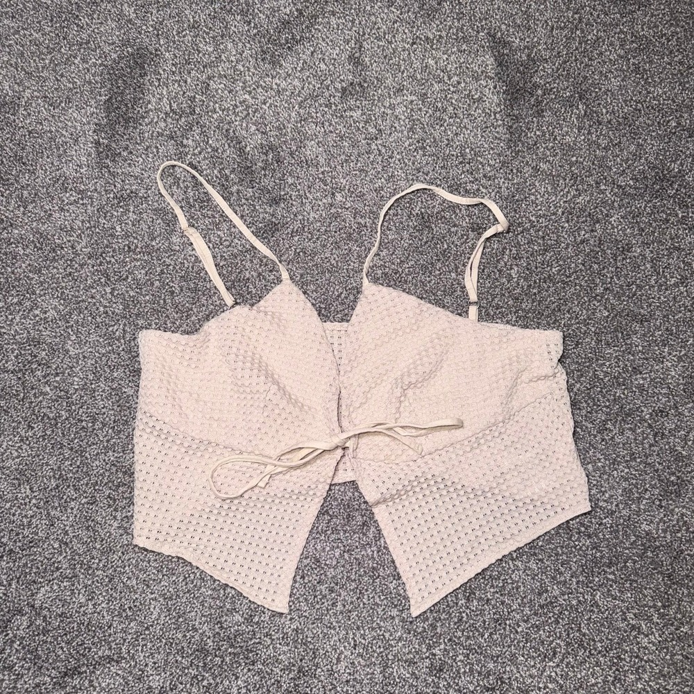 Divided‎ - H&M Women's Cream Tie Front Spaghetti Strap Cropped Top - Large